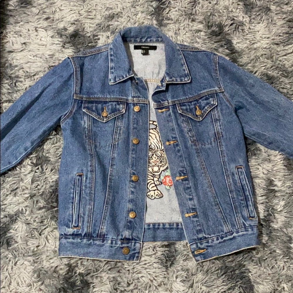 Oversized jean jacket with tiger on back